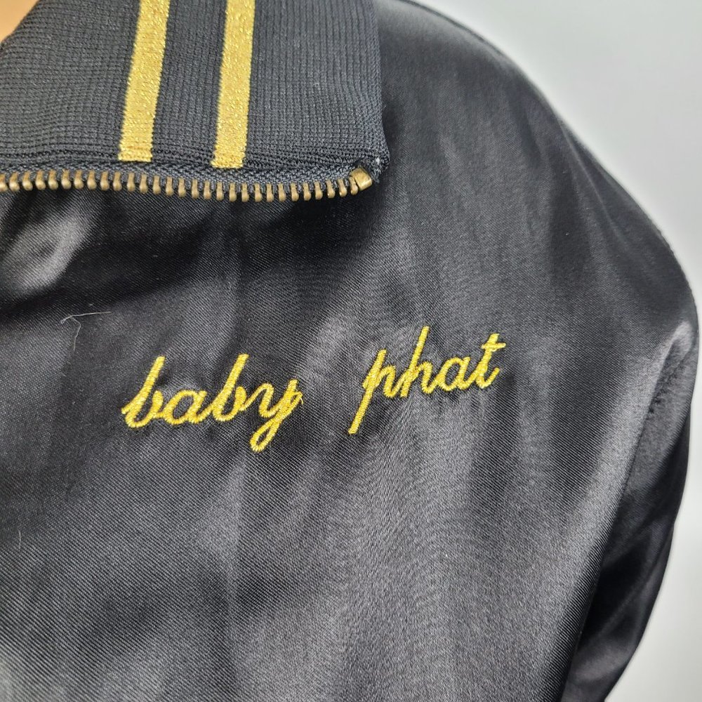 Baby Phat Womens Bomber Jacket Black Metallic Full Zip Cat Smocked Waist XL - Picture 4 of 13